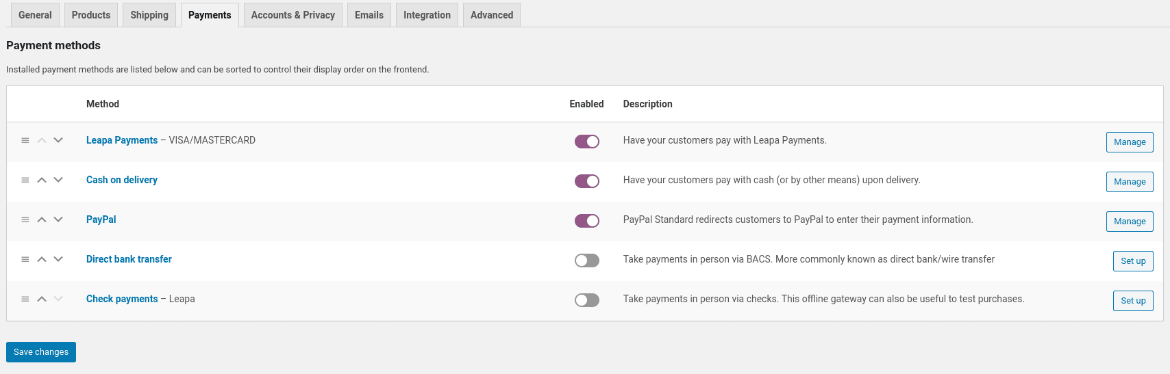 WooCommerce payment methods